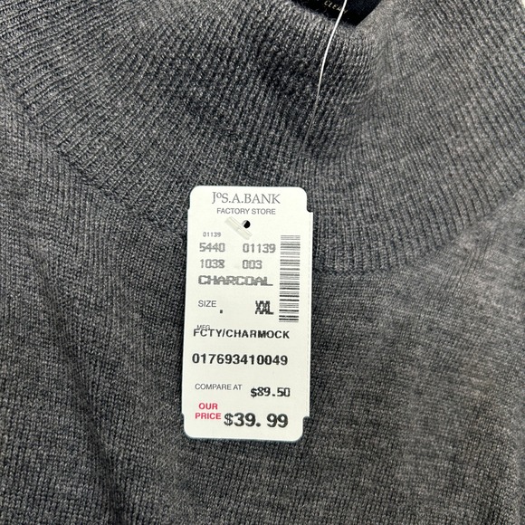 Jos A Bank Mock Neck Sweater Mens XXL Charcoal Merino‎ Wool Classic NEW - Picture 4 of 6